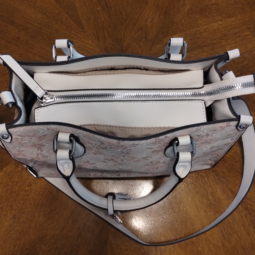 Nine West Chelsey Satchel Beige Pink Floral  Handle Adjustable Shoulder Strap - Picture 3 of 11